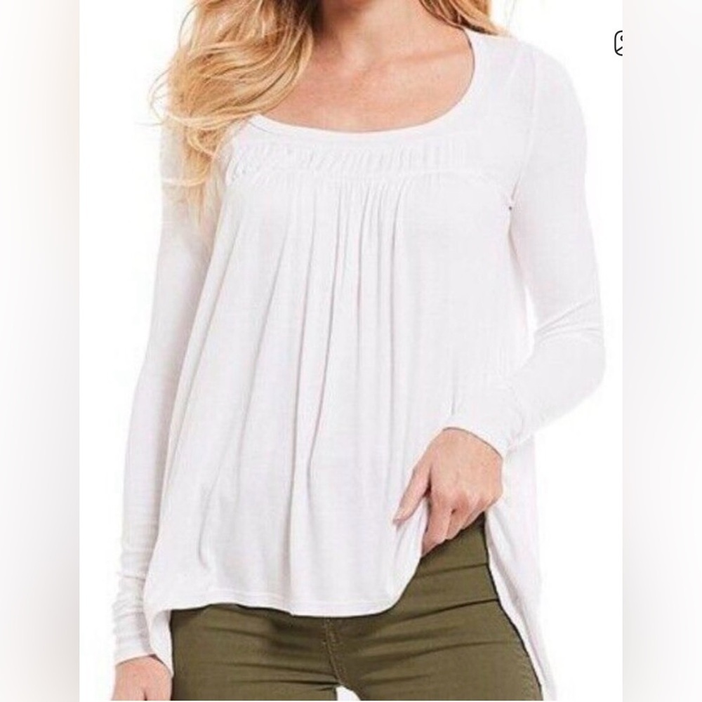 Free People Love Valley White Ribbed Long Sleeve Top XS
